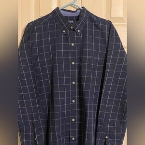 Chaps Easy Care Navy Windowpane Button-Down Shirt